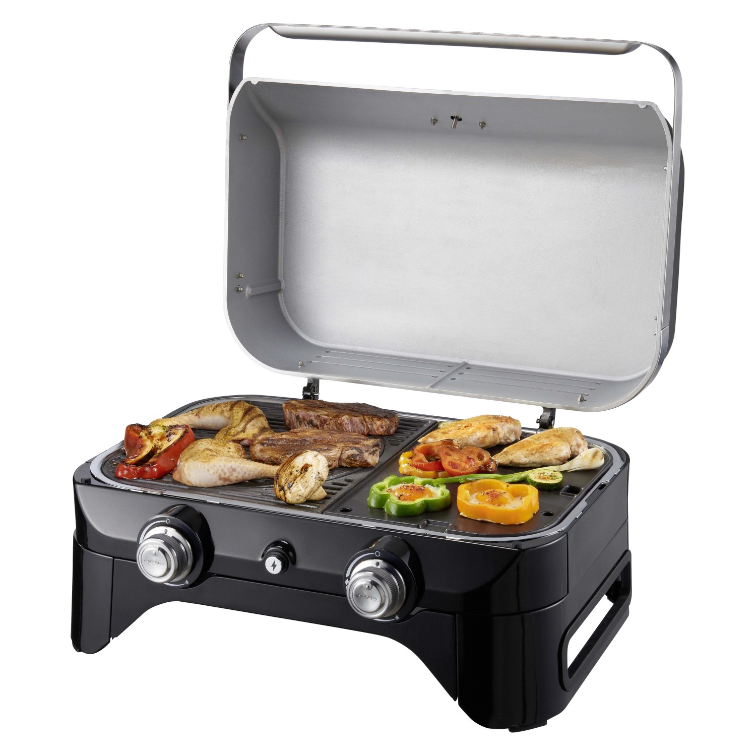 Barbecue A Gas Con Pietra Lavica BBQ A Gas 2 Bruciatori Fornello Laterale Struttura In Acciaio Con Piano Laterale D'appoggio E 3 Appendini Pratiko Life - Foto 2