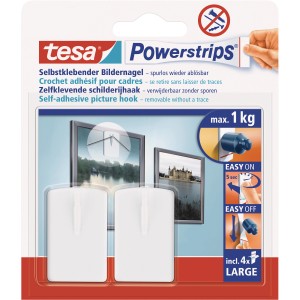 Tesa Powerstrips chiodi per quadri, 2 pezzi, bianchi, per appendere quadri fino a 1 kg.