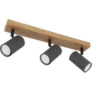 Faretto Globo Robby, 3 luci, finitura grafite effetto legno. Spot moderno per lampadine GU10.