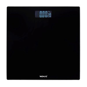 Bilancia pesapersone Wenko nera in vetro con display LCD.