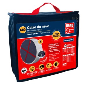 USAG sostituzione catene da neve: calze da neve in borsa blu con manico rosso.