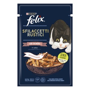 Felix cibo umido per gatti Sfilaccetti Rustici con salmone in salsa, bustina.