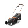 Tagliaerba a batteria Worx, nero con cesto di raccolta.