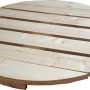 Pannello rotondo a listelli in legno chiaro per diverse applicazioni interne.