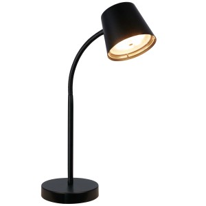 Lampada da tavolo LED nera con braccio flessibile.