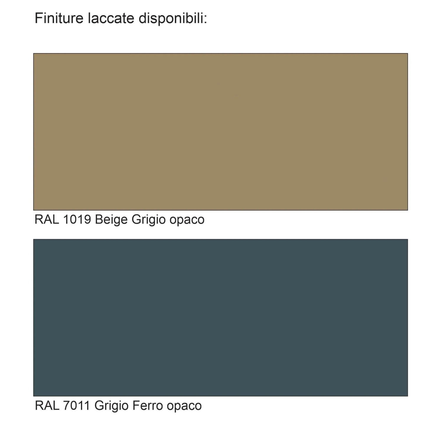 Colori disponibili per mobili bagno: Beige-Grigio (RAL 1019) e Grigio Ferro (RAL 7011).