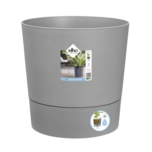 Vaso per piante rotondo Elho Greensense, 35 cm, cemento chiaro, con sistema di irrigazione e ruote.