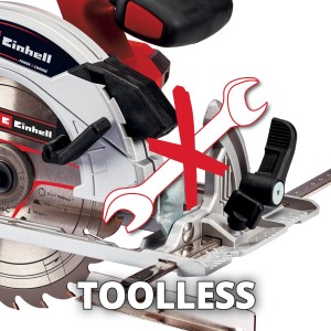 Sega circolare a batteria Einhell Power X-Change TE-CS 18/165-1 Li Solo: Regolazione senza attrezzi di profondità e angolo di taglio.