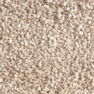 Primo piano di ghiaia decorativa t.b.t., beige, per giardino e paesaggistica.