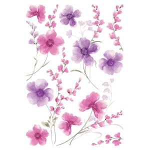 Adesivi da parete t.b.t. con motivi floreali rosa e viola.