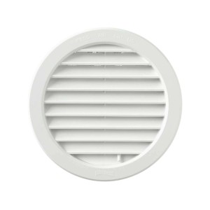 Griglia di ventilazione t.b.t. bianca e rotonda con lamelle orizzontali per una buona circolazione dell'aria.