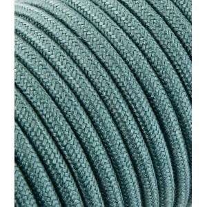 Dettaglio: Cavo tessile color petrolio per lampade, arrotolato.