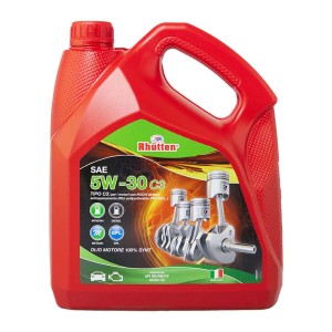 Olio motore Rhütten 5W-30 C3 in tanica rossa per motori a benzina, diesel e gas.