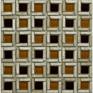 Piastrella a mosaico con quadrati marroni e beige.