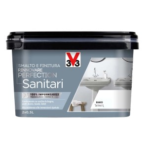 Smalto per sanitari bianco, per vasche, docce e lavabi. Contenuto: 2x0,5L.