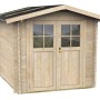 Casetta da giardino in abete non trattato Madame 215x180 cm con doppia porta, finestre e tetto in ardesia.
