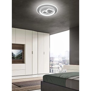 Plafoniera LED moderna t.b.t. con forma rotonda ed elementi LED integrati.
