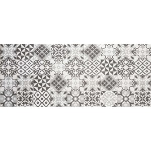 Tappeto da cucina Zerbini con motivo a piastrelle grigio e bianco.