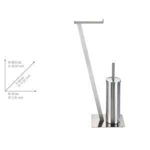 WENKO Set scopino WC Lirio, acciaio inox opaco, con porta carta igienica.