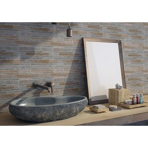 Design parete con piastrelle mosaico t.b.t. grigio-marrone in bagno.