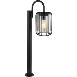 Lampada da esterno Globo nera moderna, alta 80 cm, in acciaio inox con paralume trasparente e aste metalliche.