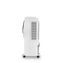 Ventilatore mobile bianco con ruote e filtro dell'aria.