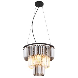 Elegante lampada a sospensione t.b.t. a tre livelli con elementi in vetro cristallo.