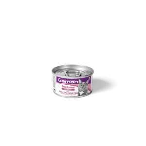 Lattina di cibo per gatti Gemon, mousse per gatti sterilizzati con pollo e fegato.