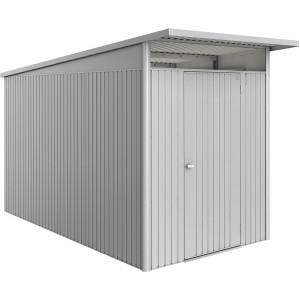 Casetta da giardino Biohort AvantGarde ECO A4, argento metallizzato, con porta standard. Casetta in metallo.