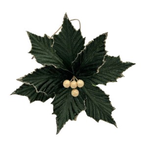 Decorazione natalizia a stella di Natale verde con accenti dorati per un'atmosfera festosa.