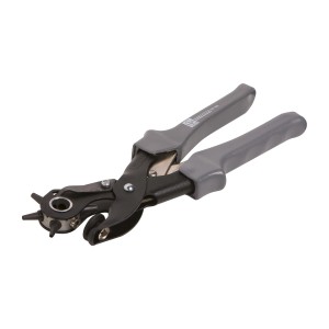 Pinza fustellatrice a revolver LUX Professional, 250 mm, con manico grigio. Ideale per forare pelle e tessuto.