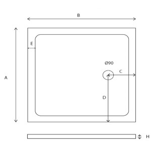 Disegno tecnico del piatto doccia t.b.t. con dimensioni.
