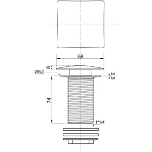 Disegno tecnico di un sifone per doccia con dimensioni.
