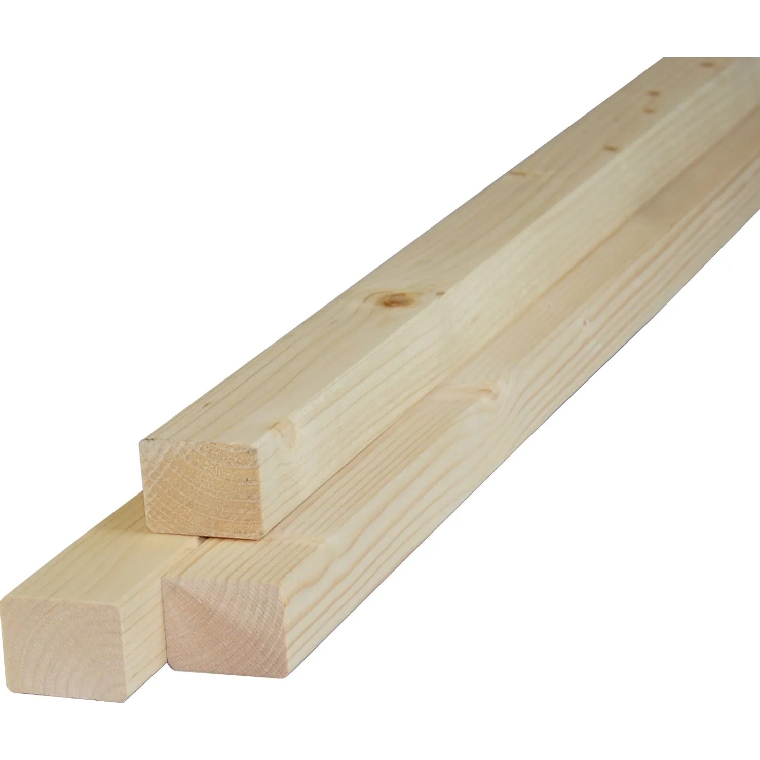 Due listelli piallati (listelli di legno) di colore chiaro in legno di pino.