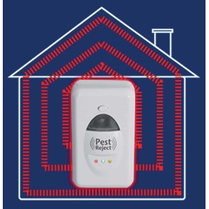 Dispositivo antizanzare t.b.t. in casa con linea di protezione rossa.