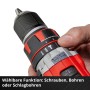 Avvitatore a impulsi a batteria Einhell TP-CD 18/50 Li-i BL Solo in design rosso con mandrino e selezione funzioni.