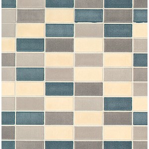 Pellicola adesiva t.b.t. con motivo a mosaico beige, grigio e blu.
