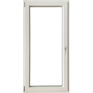 Finestra in PVC bianca di t.b.t. con maniglia per nuove costruzioni e ristrutturazioni.