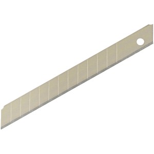 Lama di ricambio da 9 mm in acciaio al carbonio per taglierino, vista dettagliata.