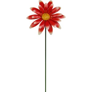 Decorazione da giardino a forma di girasole in metallo rosso e giallo, 65 cm.