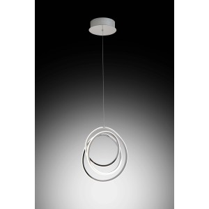 Moderna lampada a sospensione t.b.t. con tre anelli intrecciati.