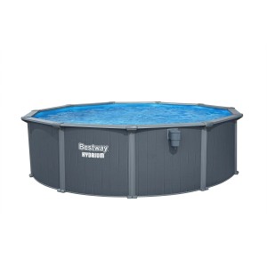 Piscina rotonda grigia Bestway Hydrium riempita d'acqua.