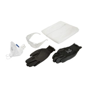 Set sicurezza LUX 4 pezzi: Mascherina antipolvere, occhiali protettivi, guanti, tuta da imbianchino.