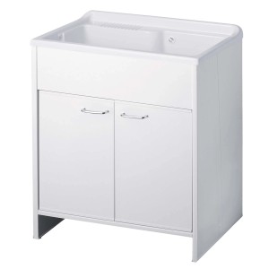 Mobile lavatoio bianco con vasca per lavanderia o bagno.