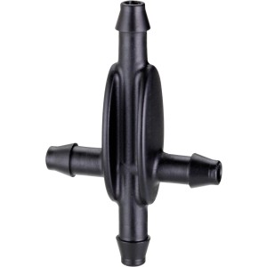 Connettore nero t.b.t. Microirrigazione con quattro connessioni.