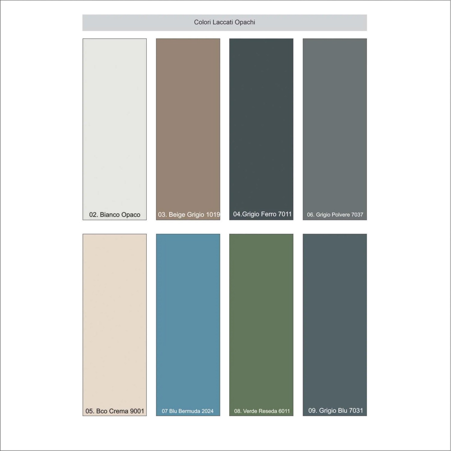 Palette colori per mobili bagno: diverse finiture laccate (opaco)