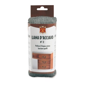 Lana d'acciaio t.b.t. per trattamento legno, pulisce senza graffiare.