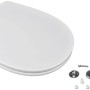 Sedile WC t.b.t. bianco con accessori di montaggio per l'installazione.
