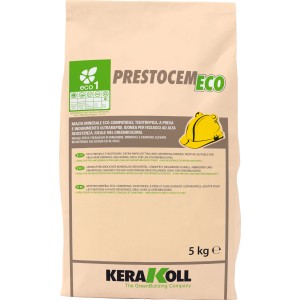 Sacco di Prestocem Eco 5kg, malta minerale per fissaggi rapidi, ideale per il green building.