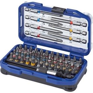 Set di inserti LUX, 56 pezzi in custodia blu aperta con vari inserti e portainserti.